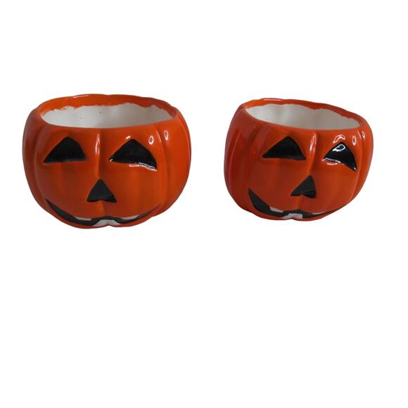 Vintage Pumpkin Halloween Ceramic Candy Trinket Bowl Set of 2 - Picture 1 of 6